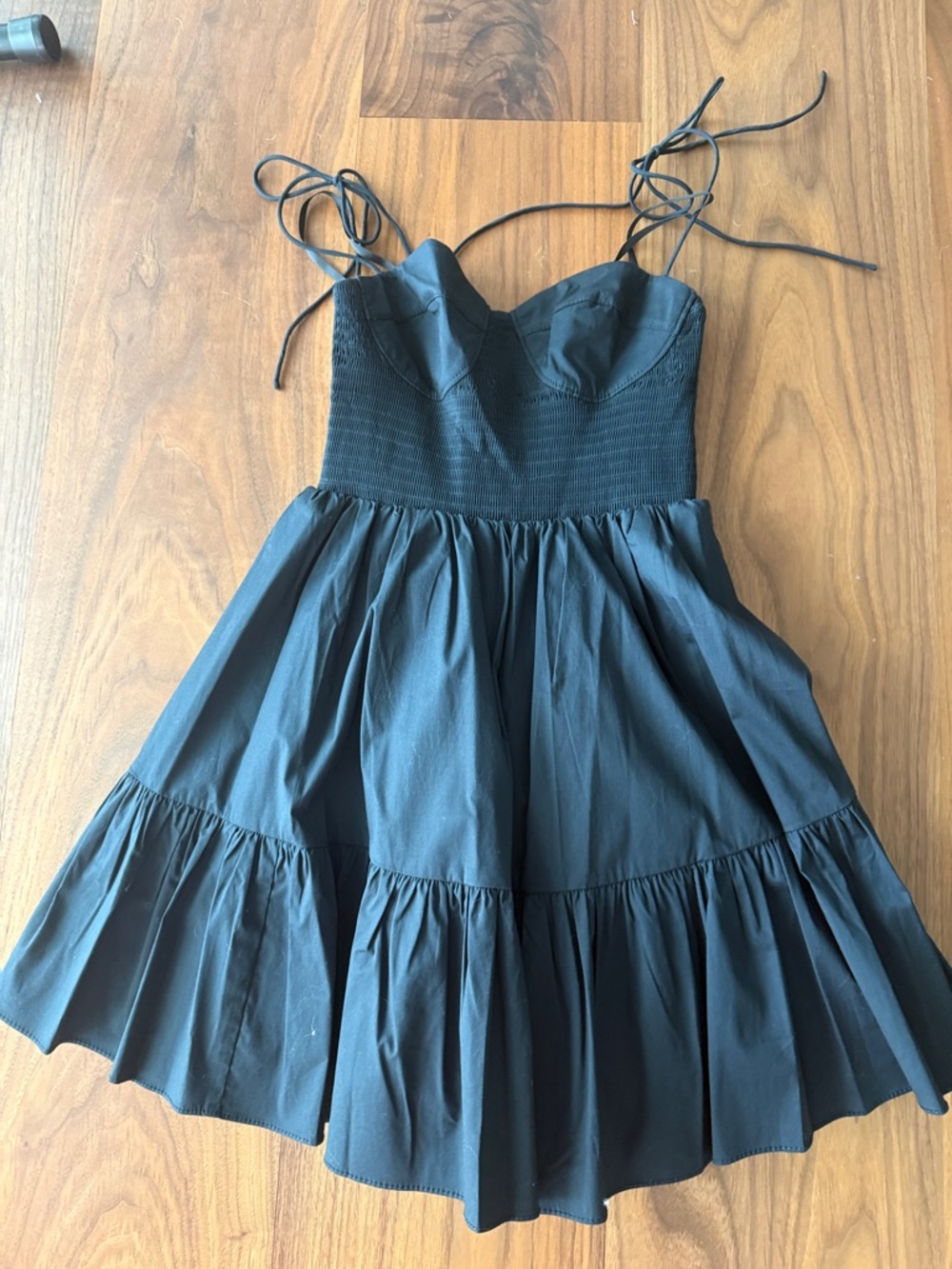 STAUD Black Smocked Bodice Tiered Sundress